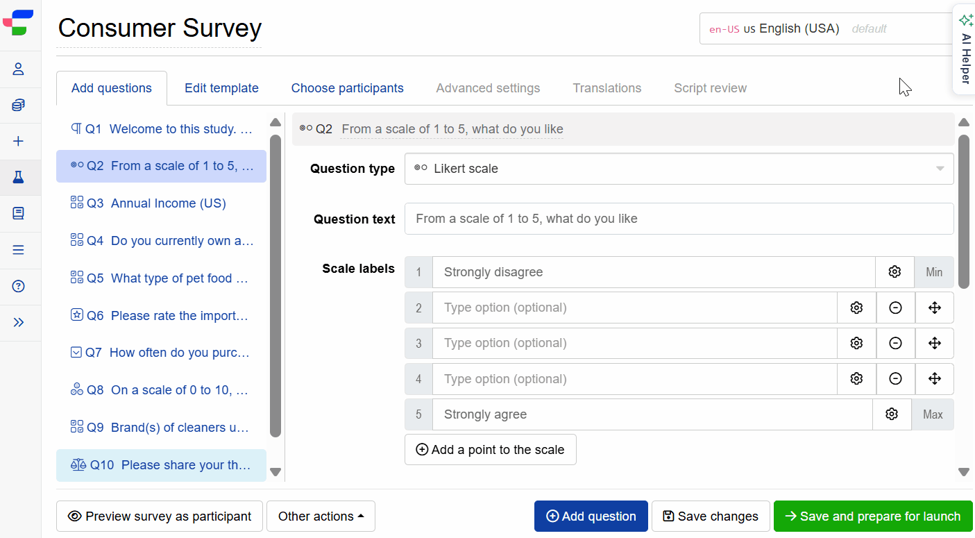 Reviewing your survey script using the AI Helper