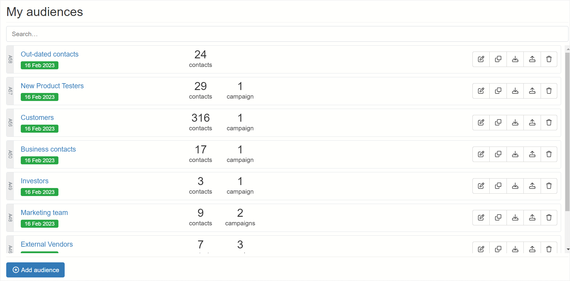Manage the list of audiences