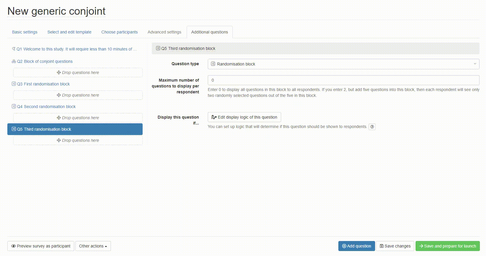 Nested randomisation blocks on Conjointly