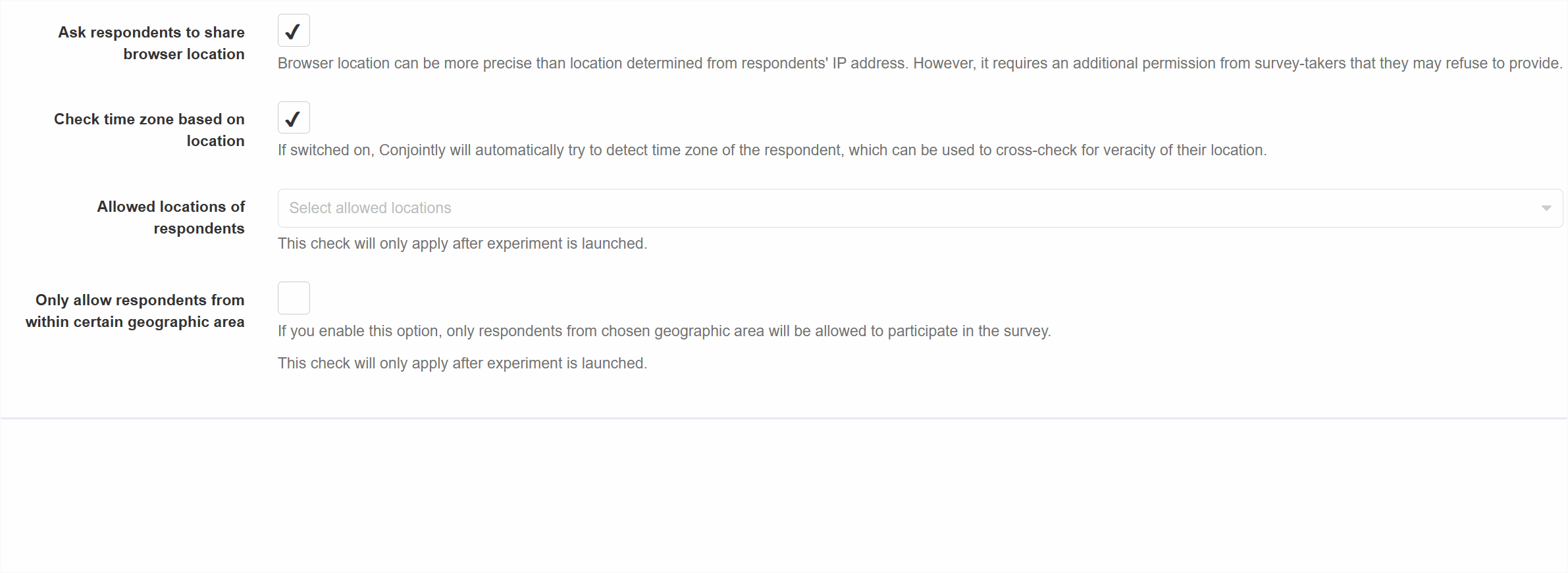 Selecting allowed locations of respondents