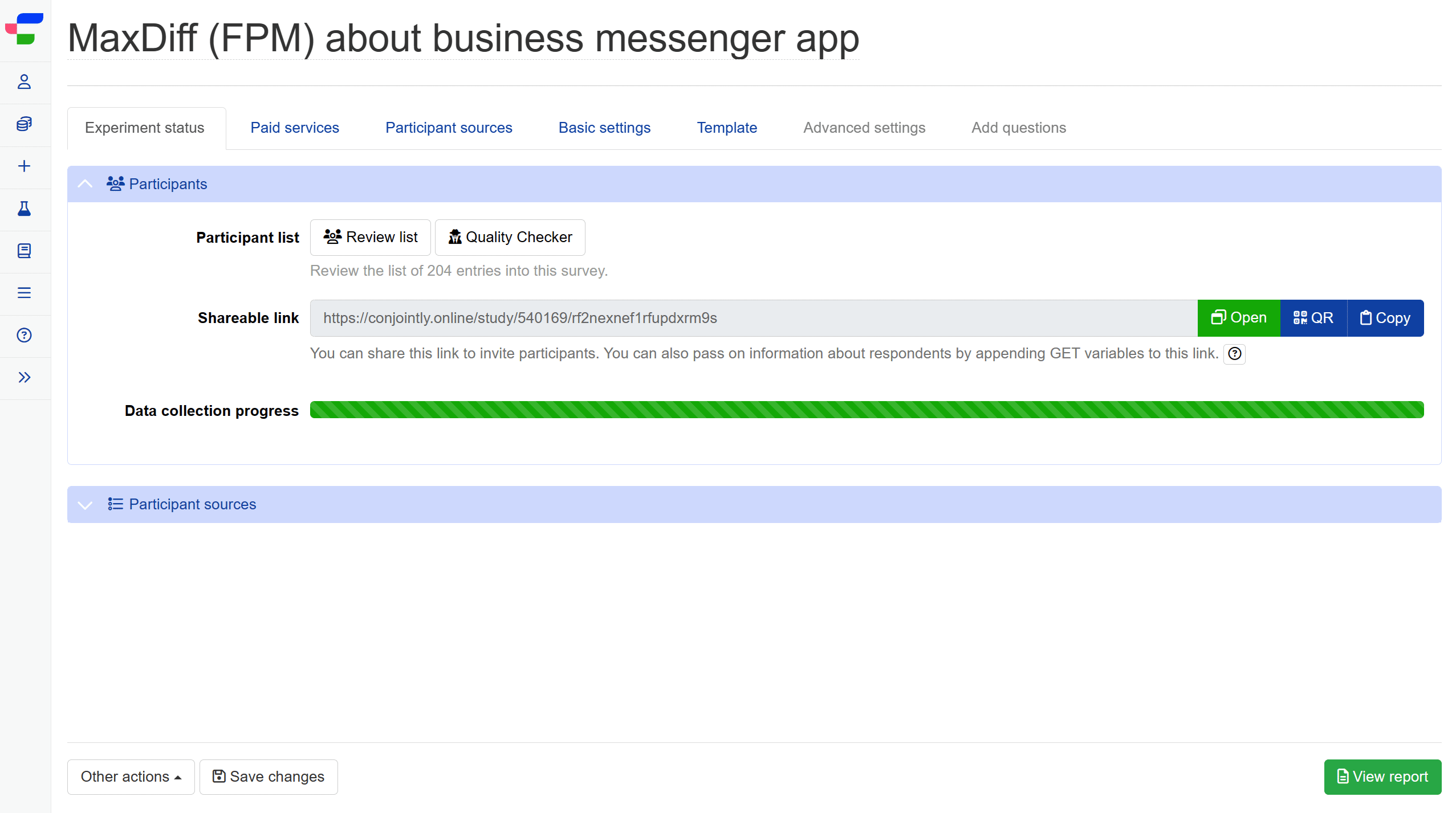 Sharing your survey report via Experiment Settings