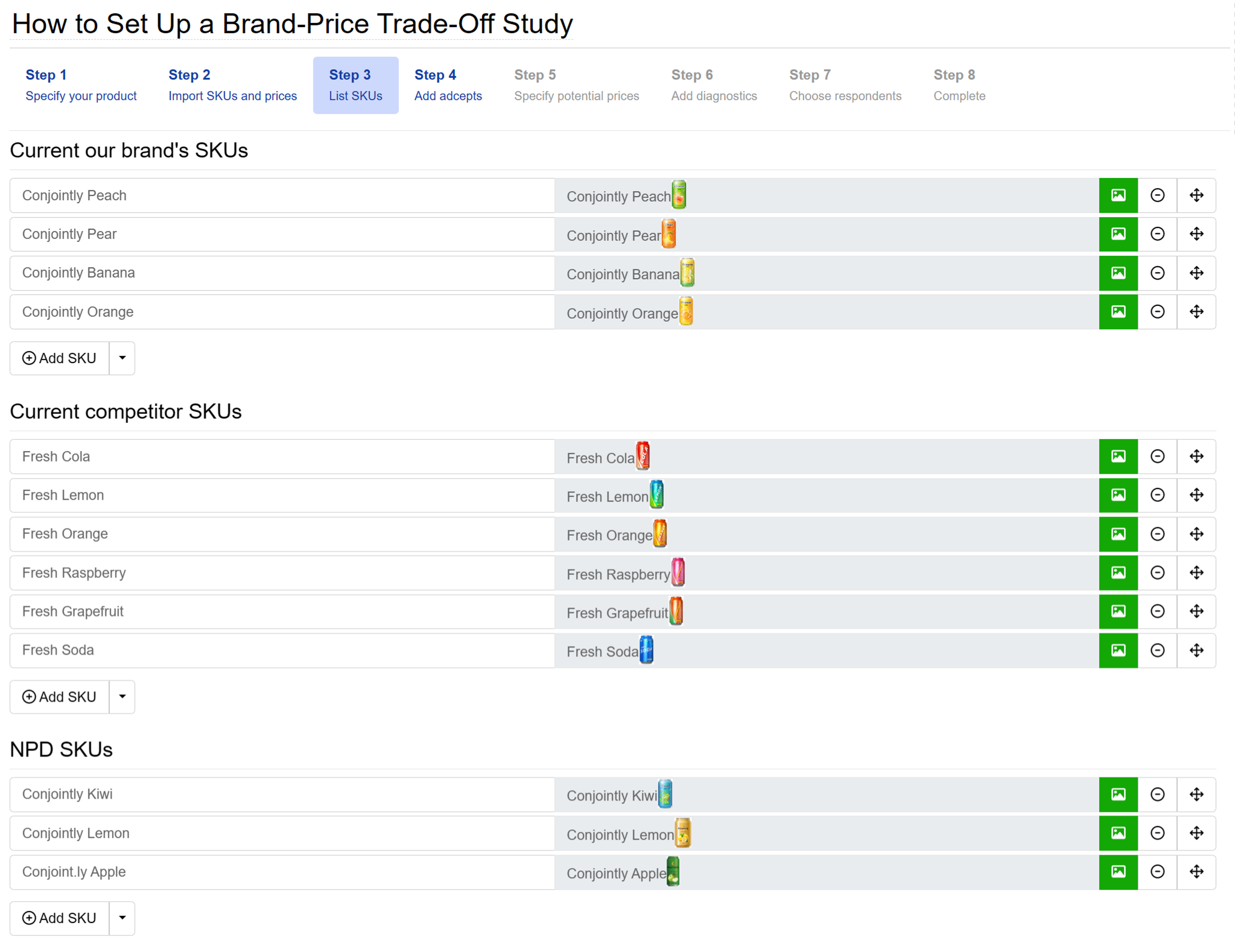 Brand-Price Trade-Off setup: List SKUs