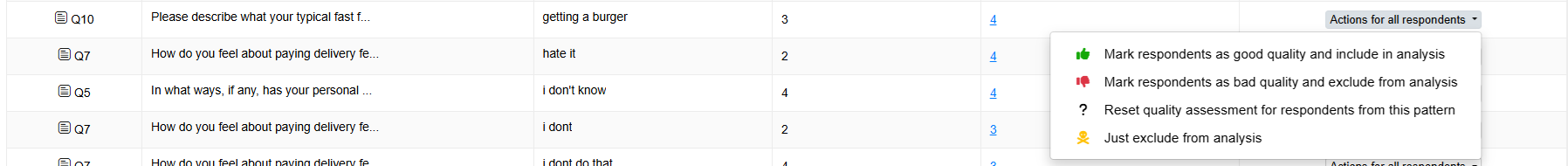 Actions to review, include, or exclude affected respondents Actions to review, include, or exclude affected respondents