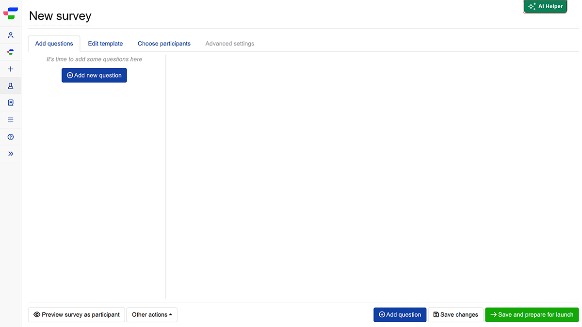 The AI Helper button in the top-right corner of your screen anywhere across the platform