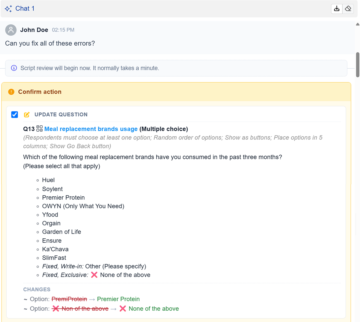 User requests AI Helper to fix the flagged issues