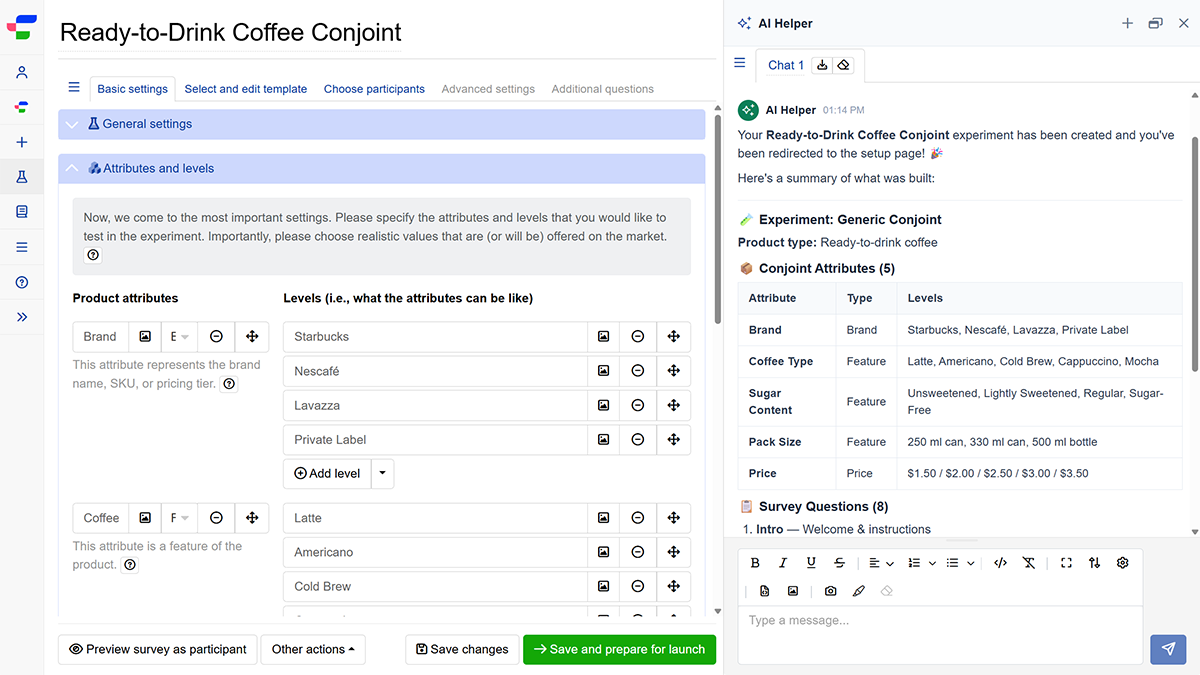 A complete survey generated automatically from simple research description