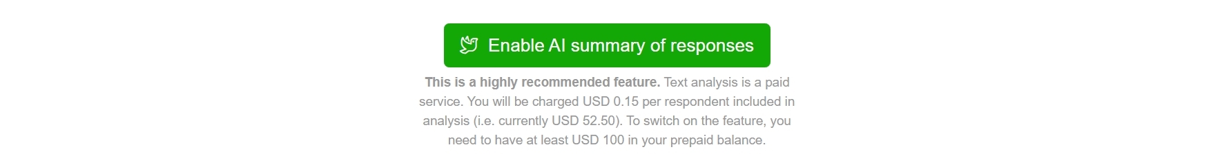 Enabling AI summary of text responses through report Enabling AI summary of text responses through report