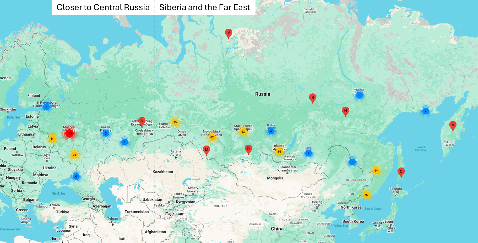 Locations of respondents by group