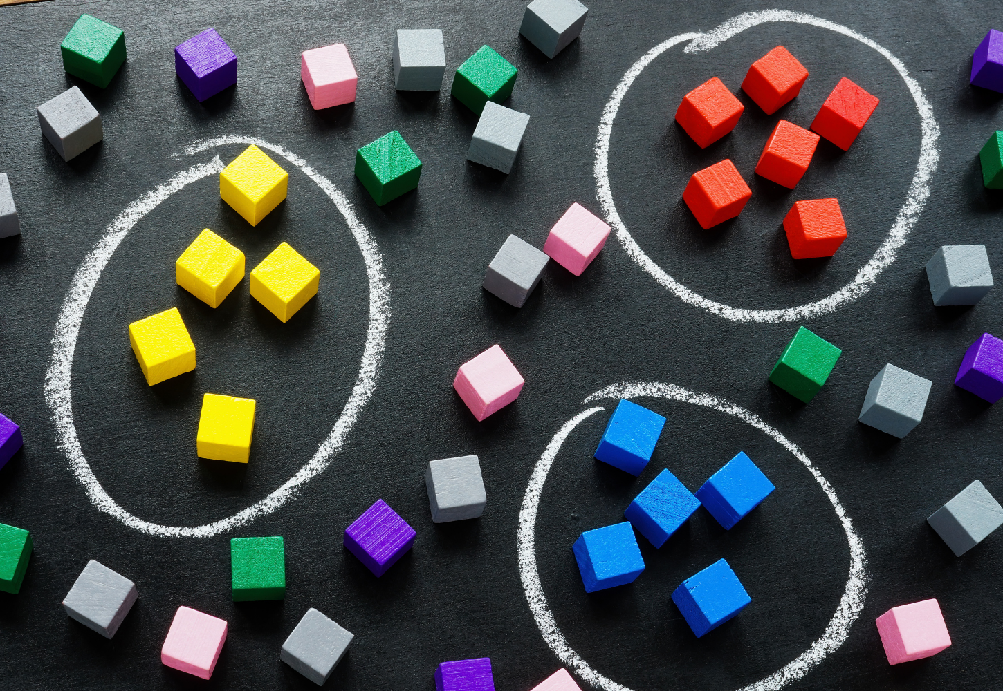 A cluster of colour cubes representing the concept of consumer segmentation
