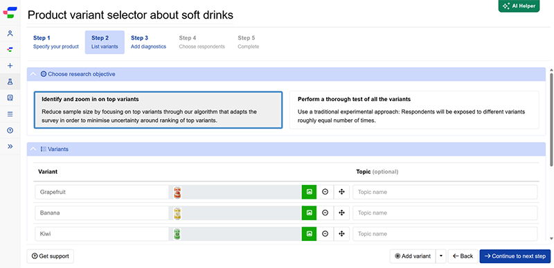 Set up a Product Variant Selector study