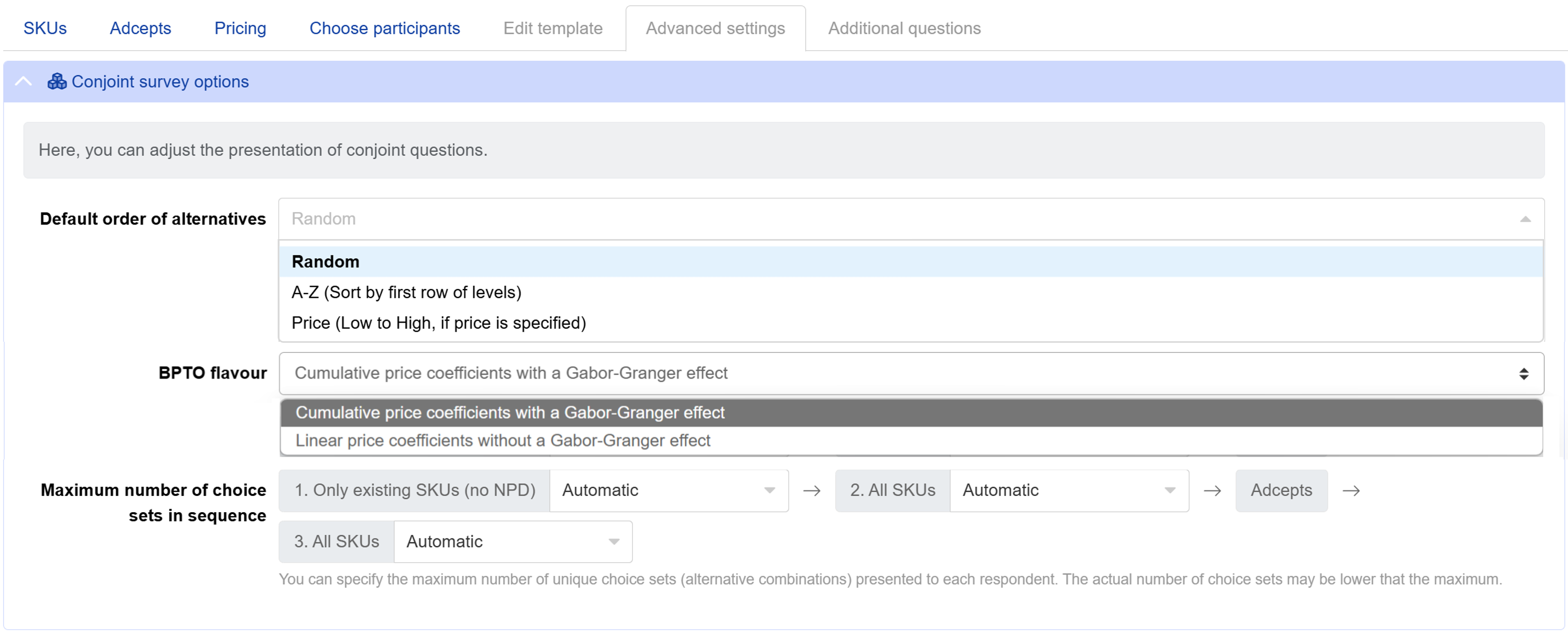 Brand-Price Trade-Off advanced survey settings Brand-Price Trade-Off advanced survey settings
