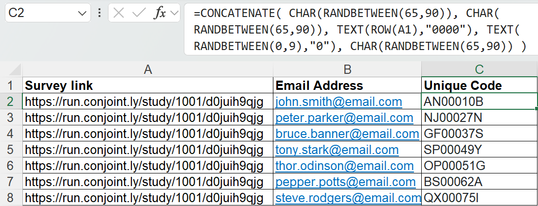 Mail-out links with unique codes