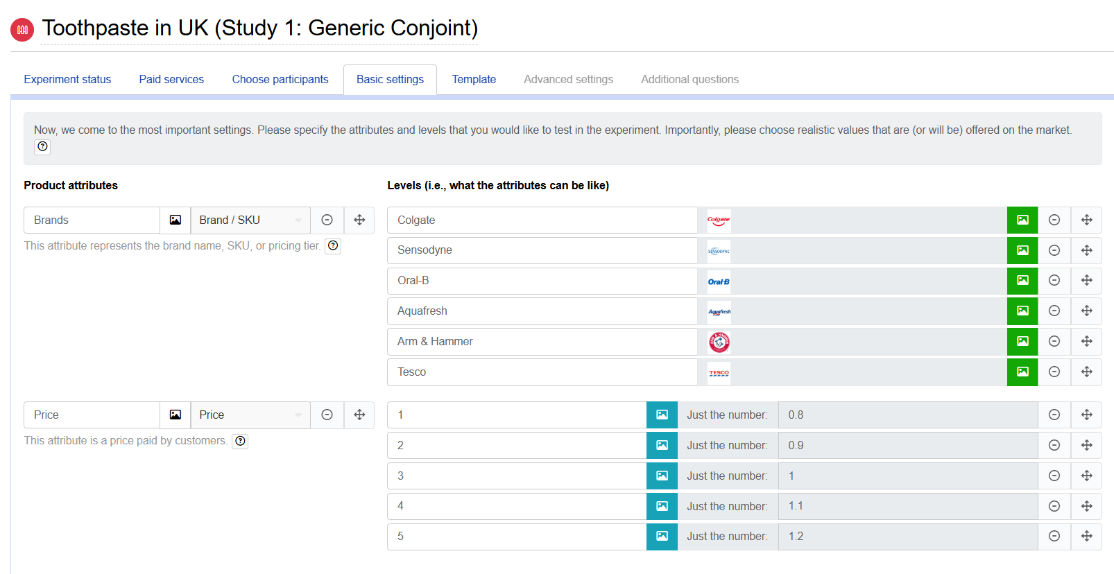 Generic Conjoint Set-up Generic Conjoint Set-up