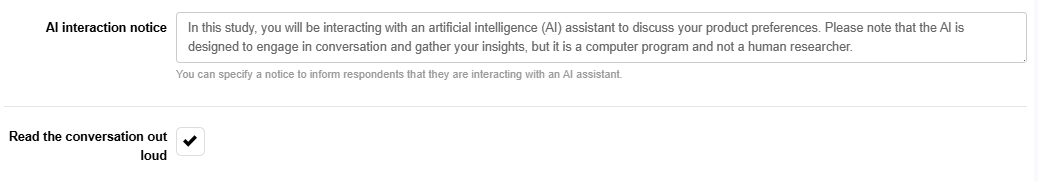 AI interaction notice and Read out loud