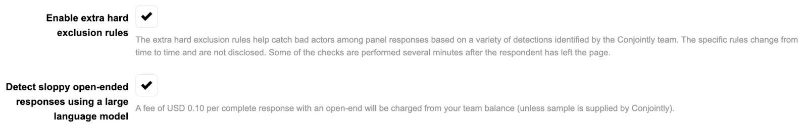 Survey configuration settings