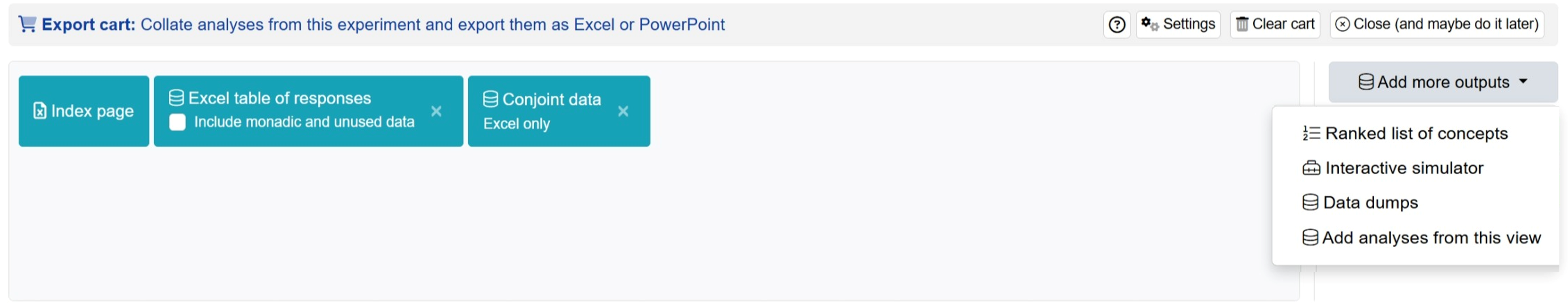 check the outputs in the analysis cart