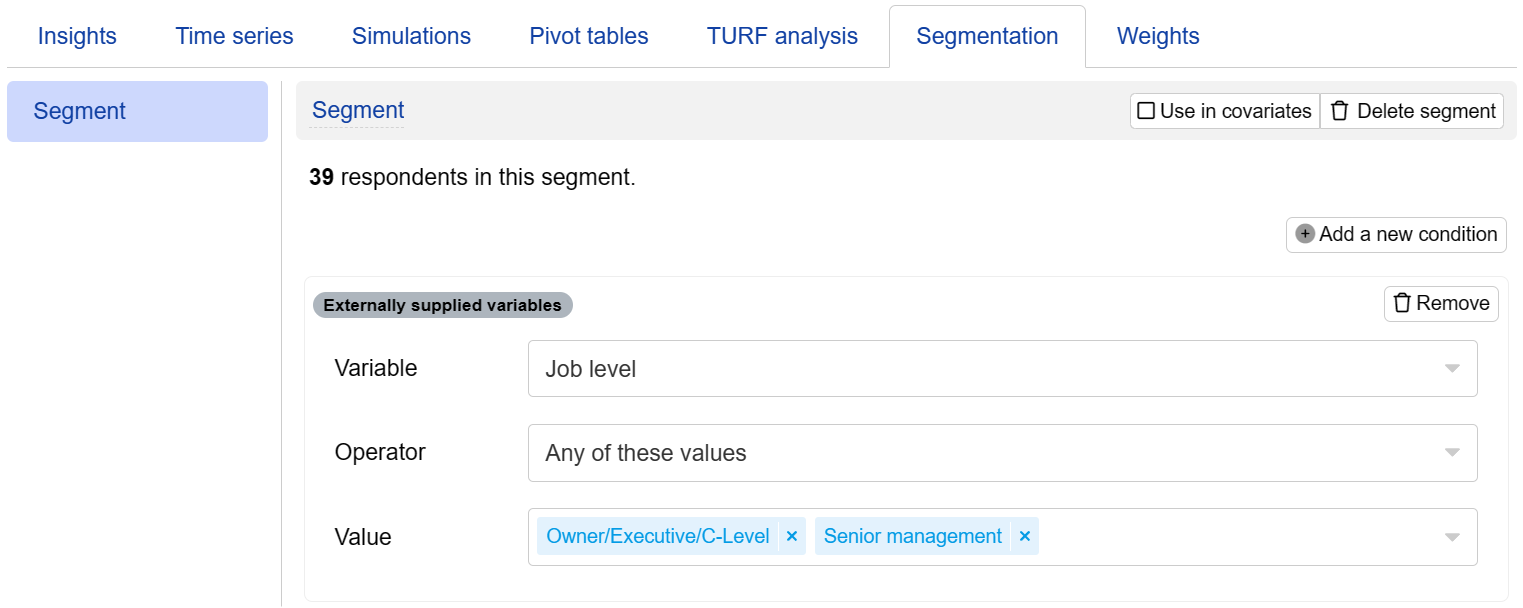 Using external survey participant data for segmentation