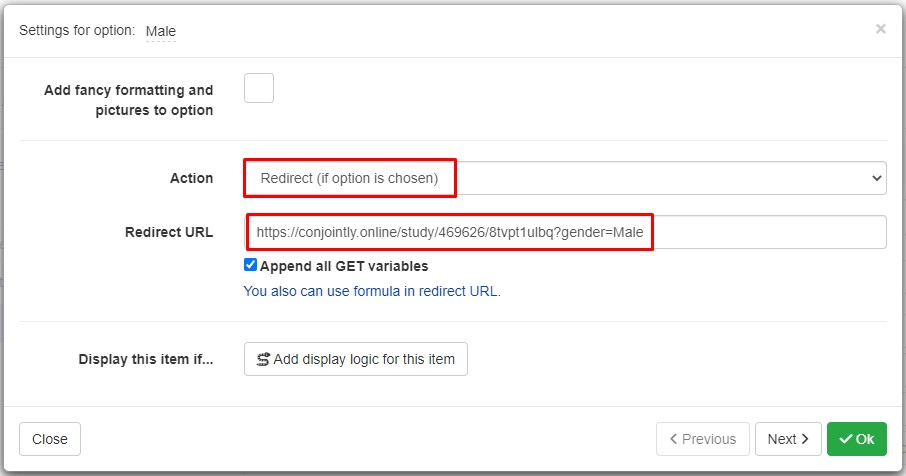 Set up redirect if option is chosen Set up redirect if option is chosen