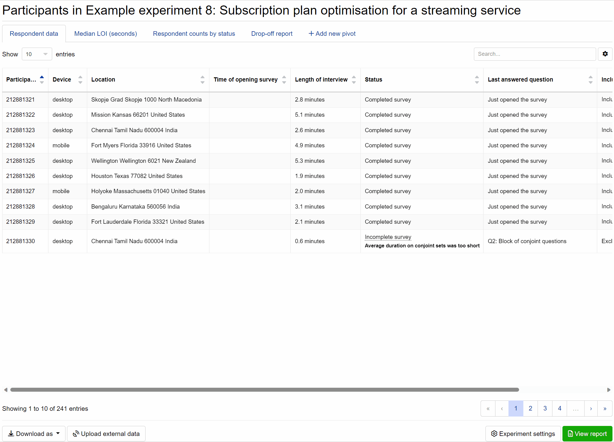 Adding a new pivot to survey report