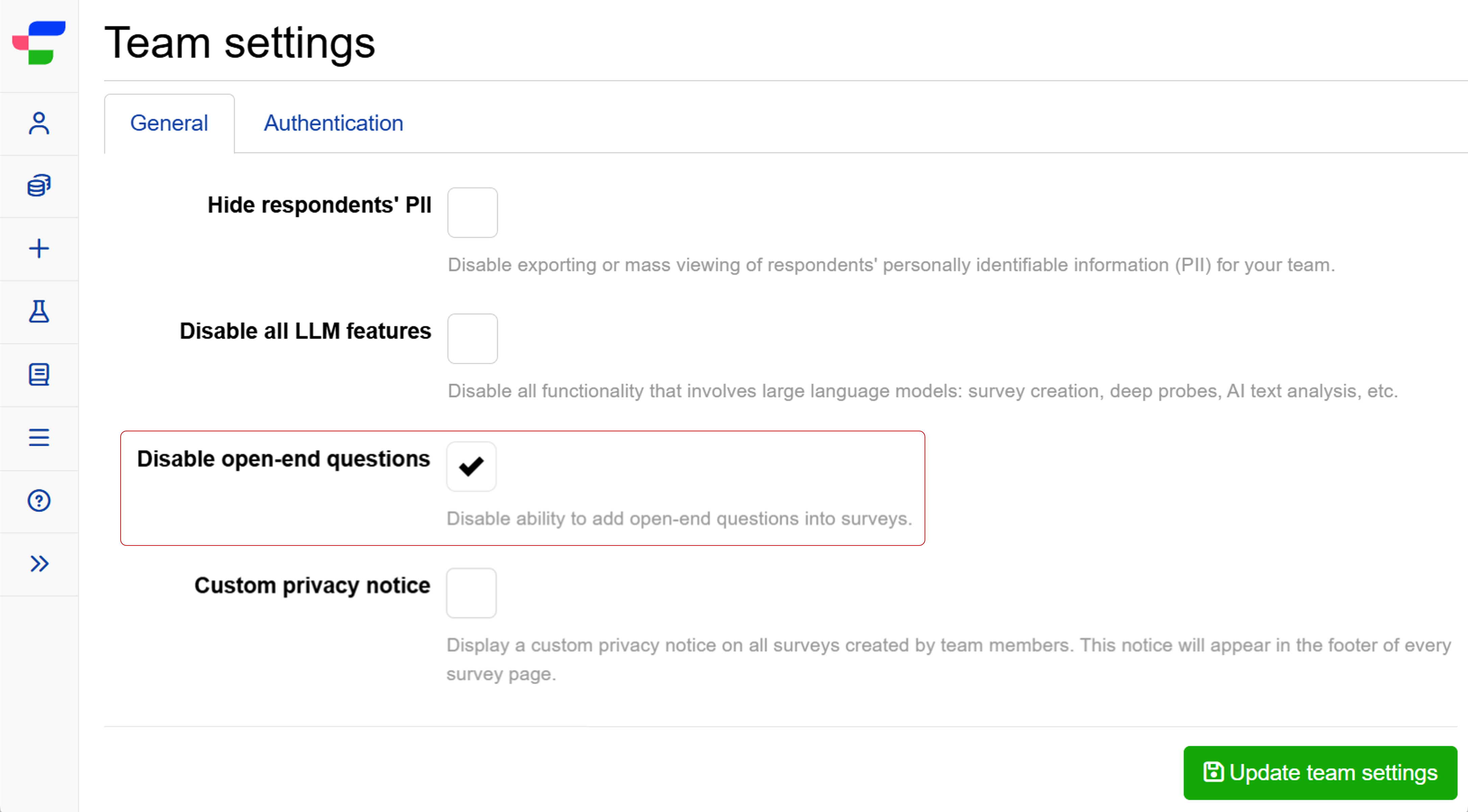Disable all open-ended questions Disable all open-ended questions