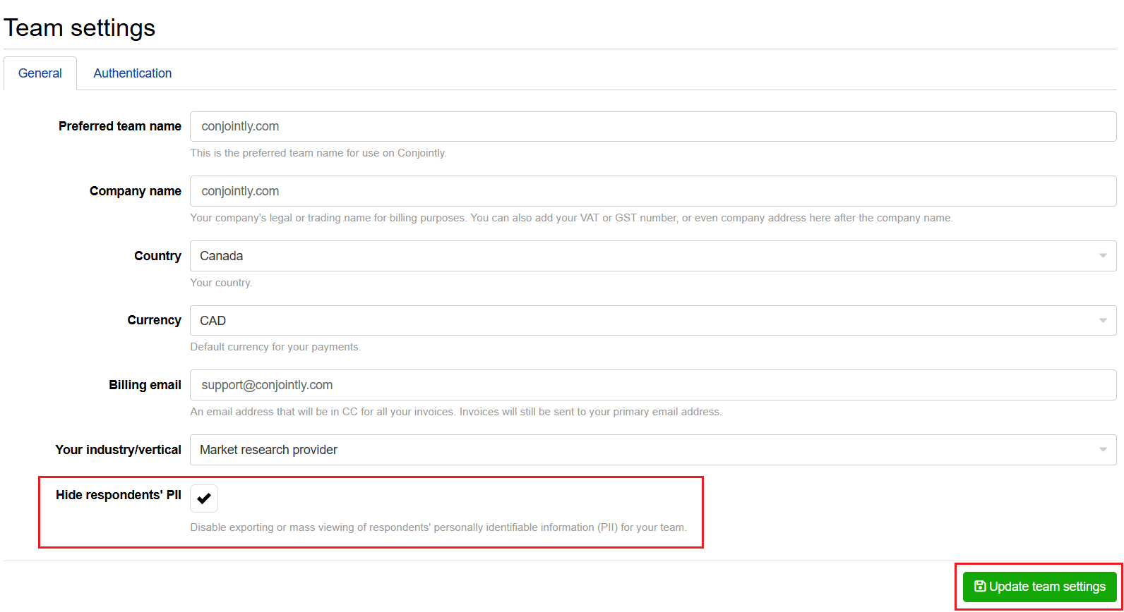 hide respondents' PII