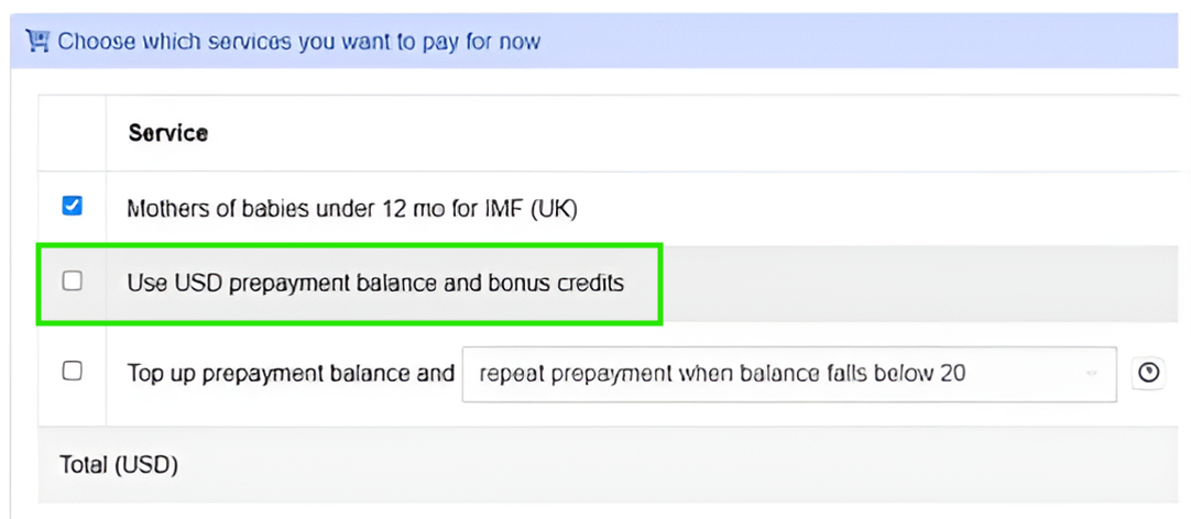 prepayment balance checkout