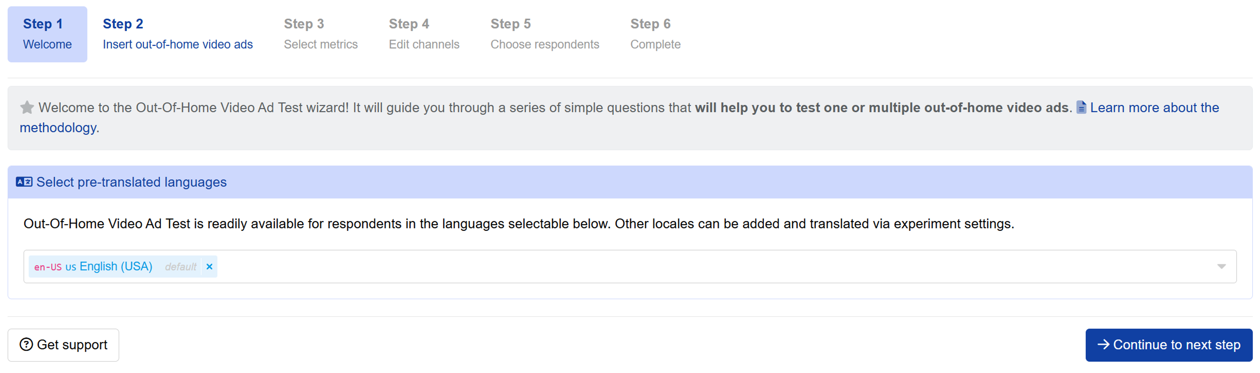 Select Out-of-Home Video Ad Test and your pre-translated language