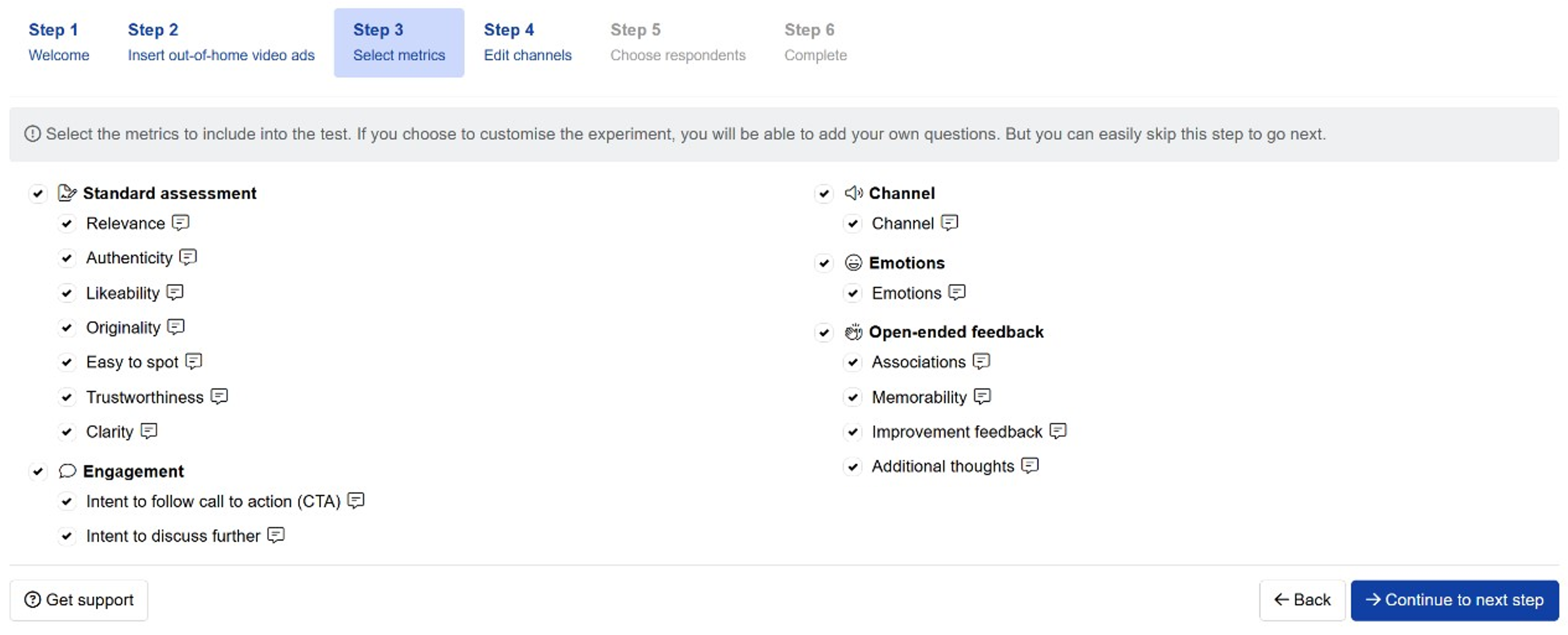 Select metrics