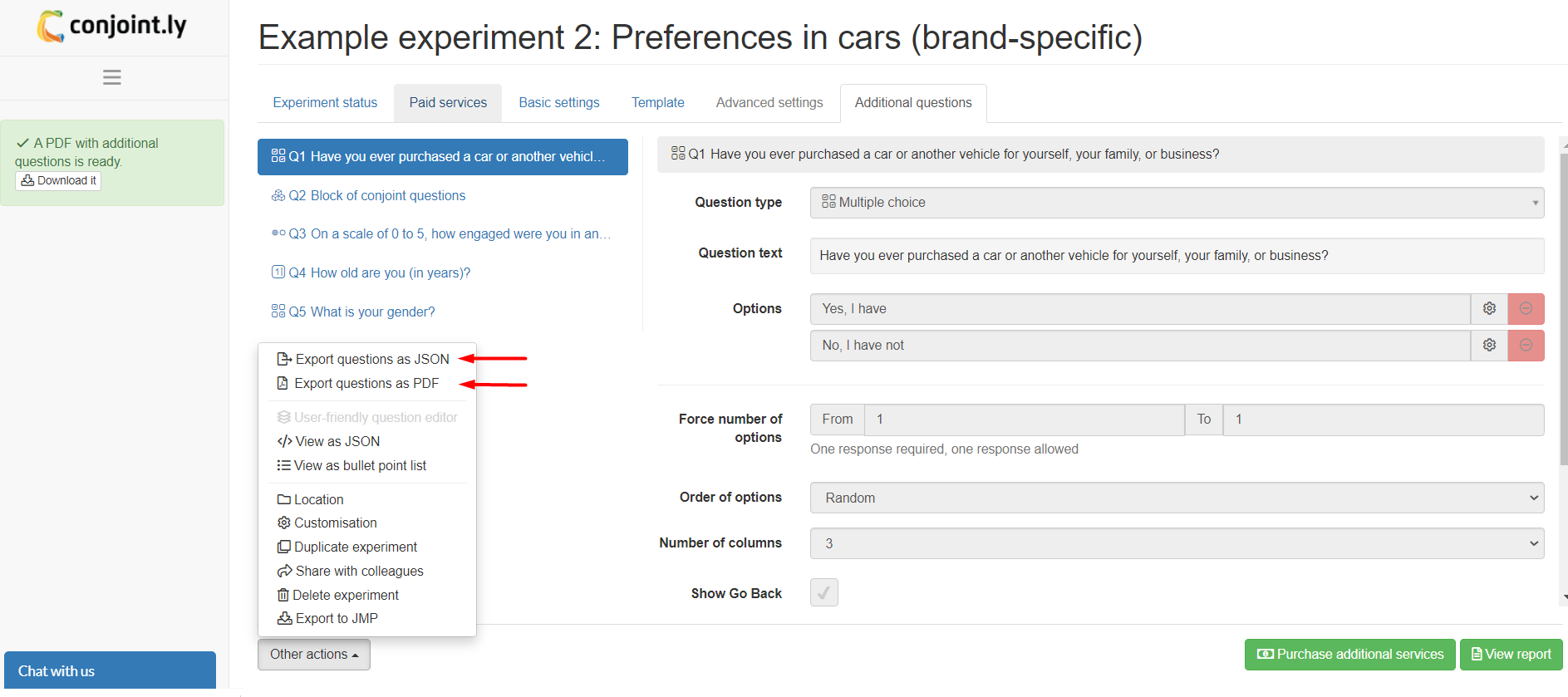 Exporting survey as PDF or JSON Exporting survey as PDF or JSON