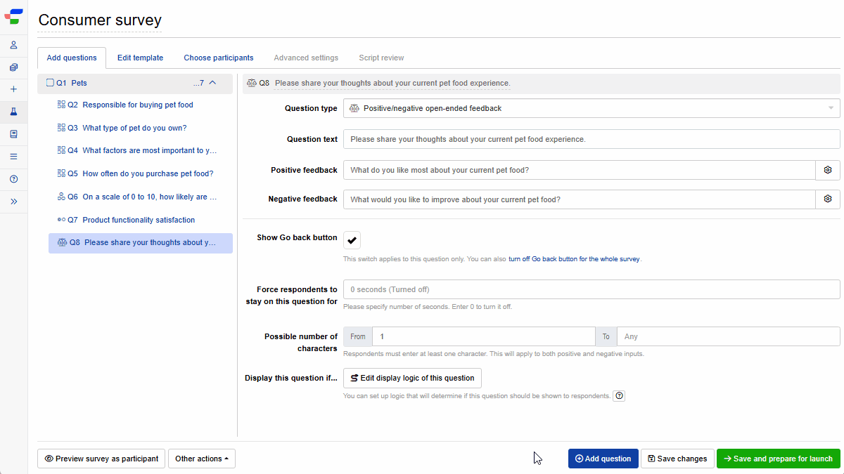 Add a conversational survey question to the survey