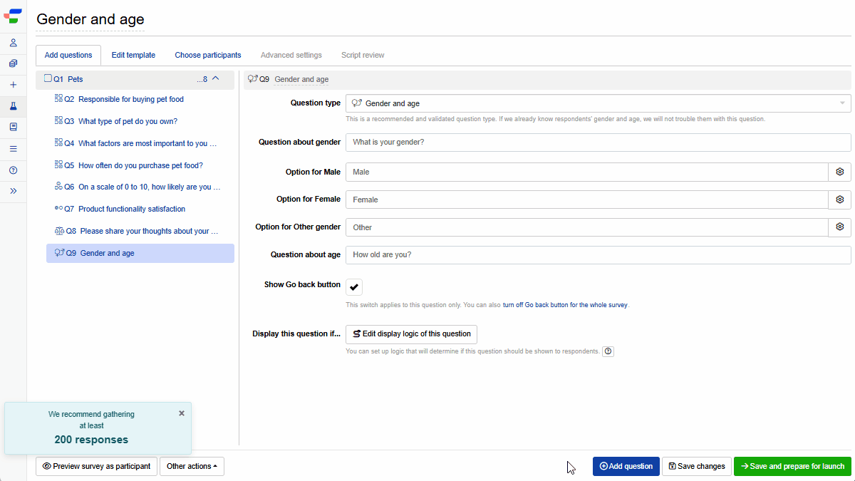 Add gender and age question Add gender and age question