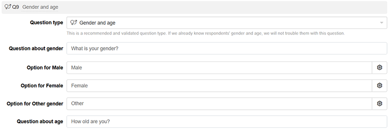 Edit gender and age question
