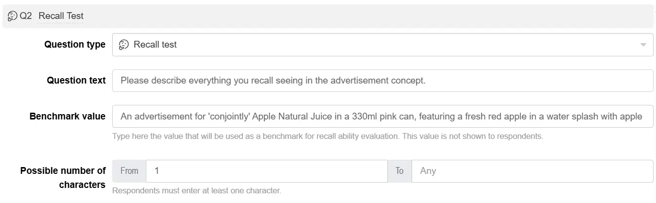 Setting up a Recall test question