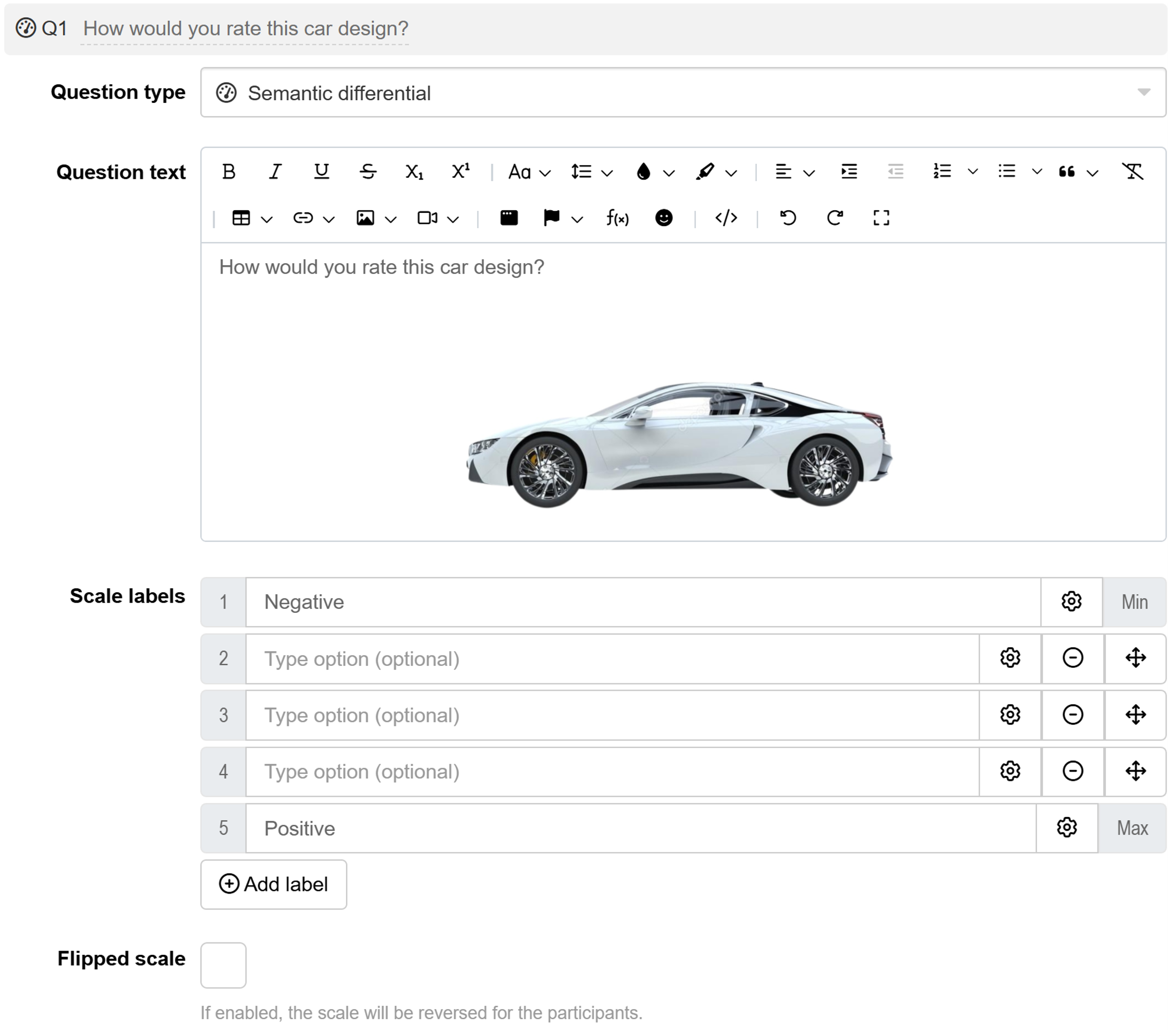 Semantic differential question setup Semantic differential question setup