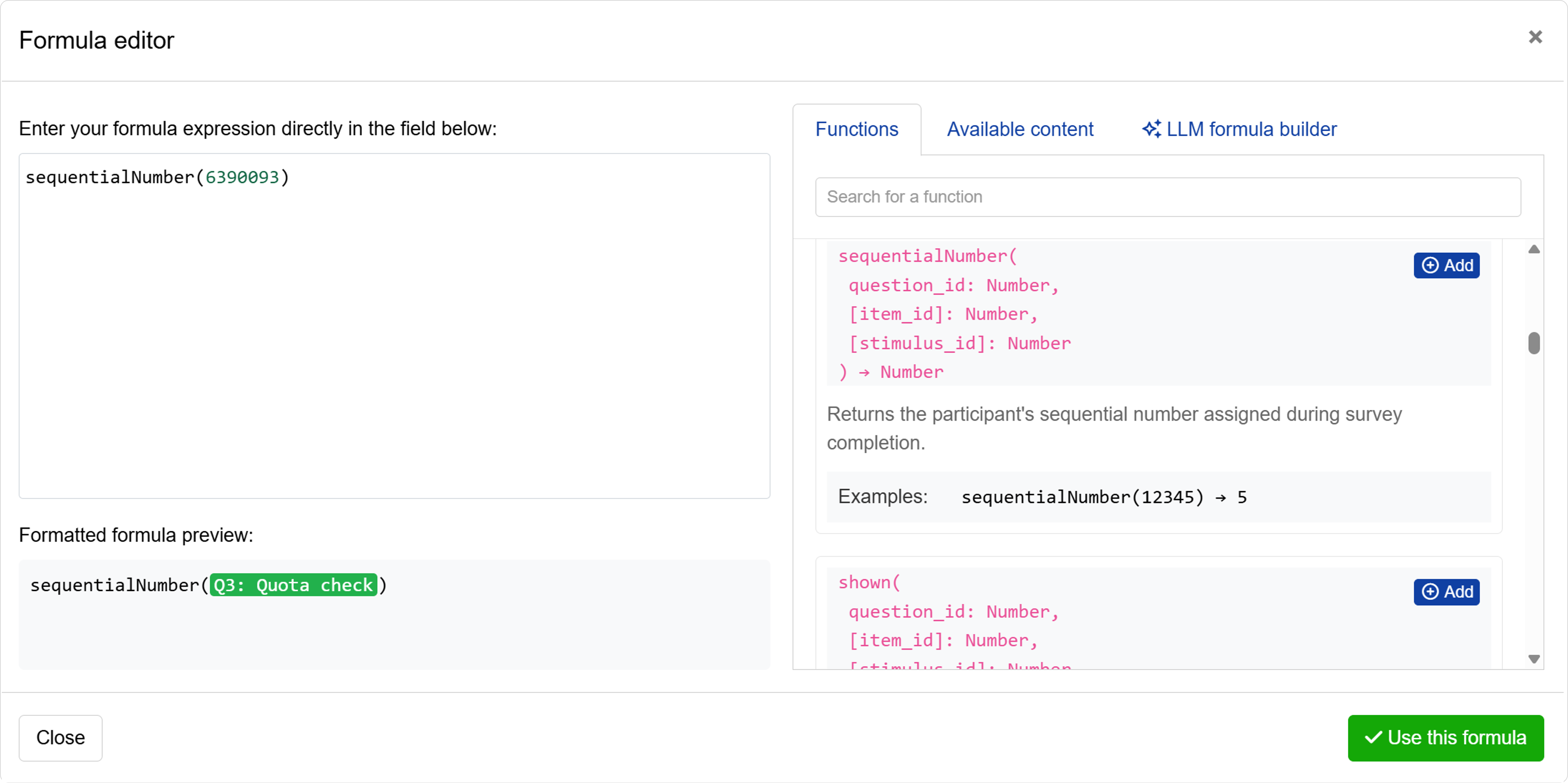 Using Quota check in formula
