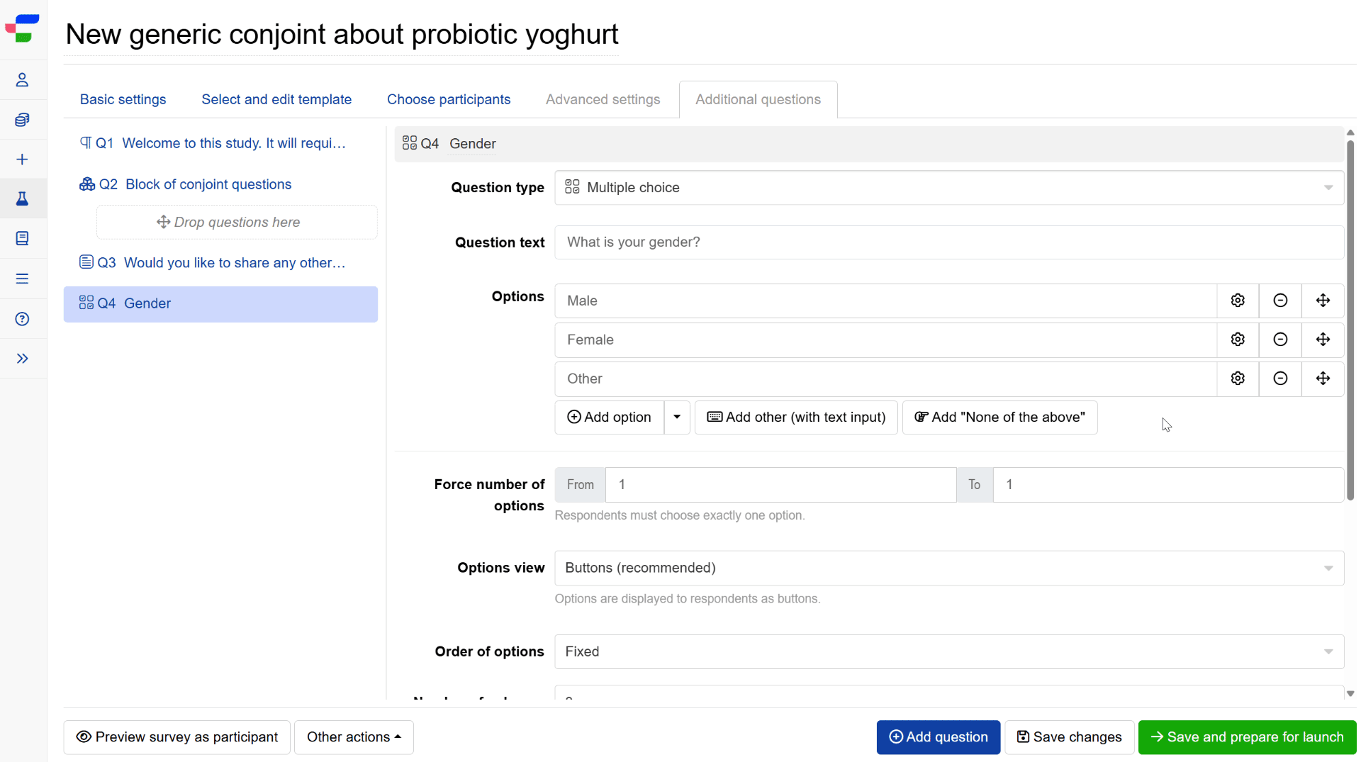 Setting a quota based on additional questions