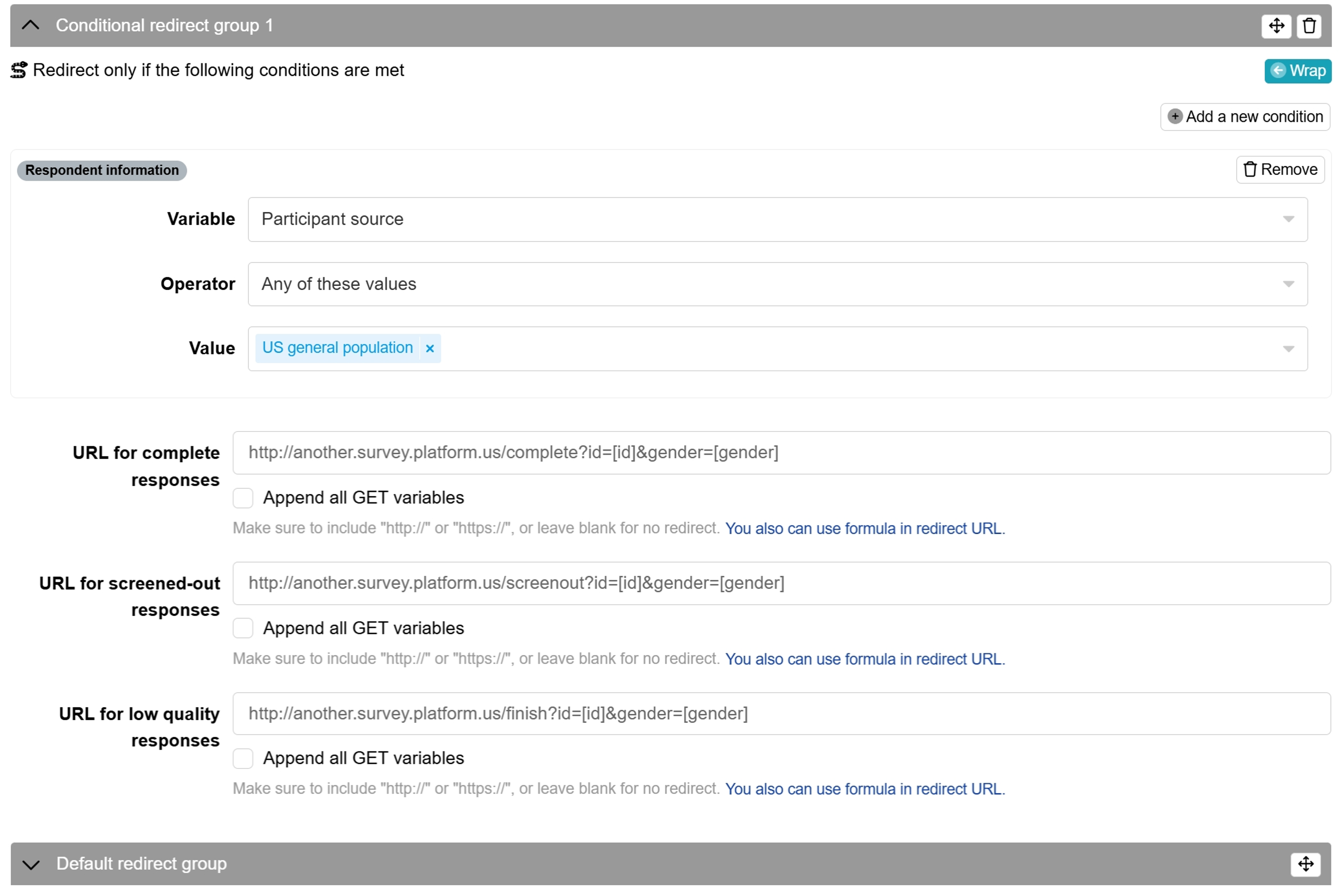 Set up redirect links on Conjointly