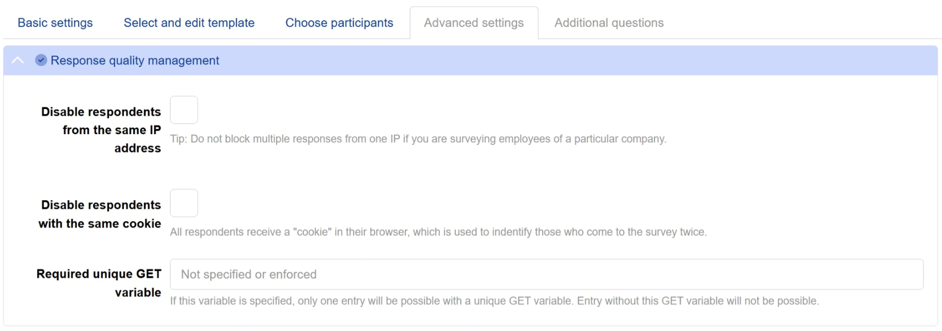 Prevent repetitive respondents Prevent repetitive respondents