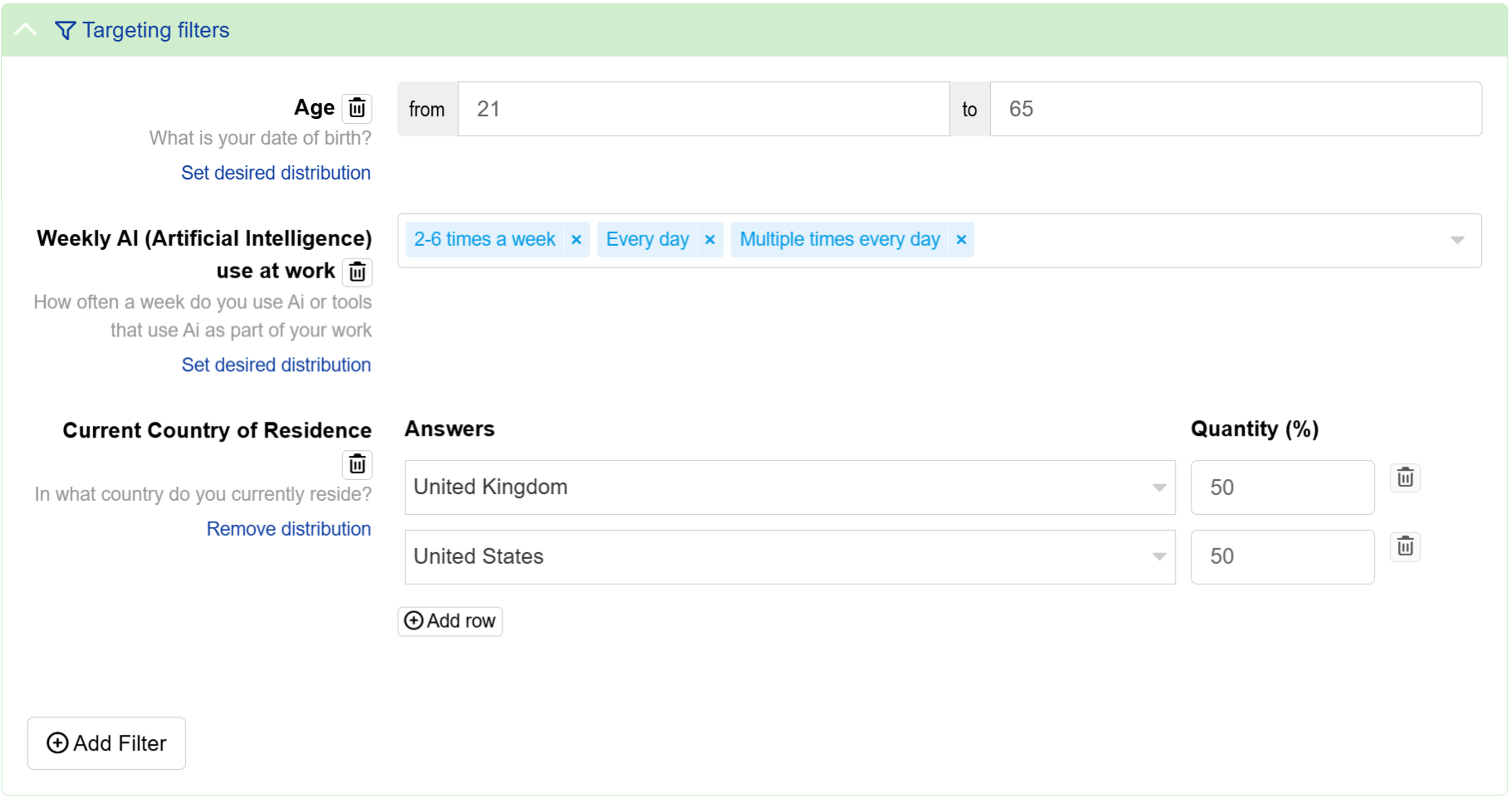 Set desired distribution for a targeting filter Set desired distribution for a targeting filter