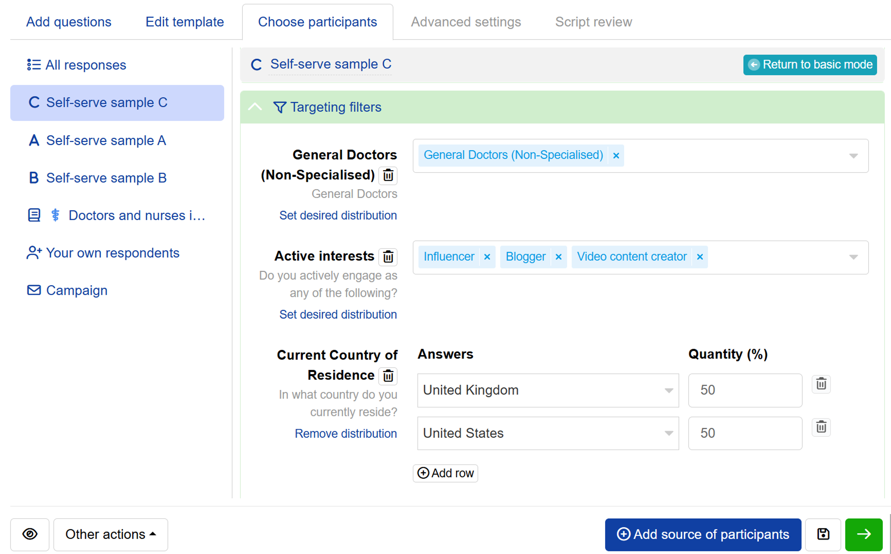 Targeting filters for Self-serve sample C