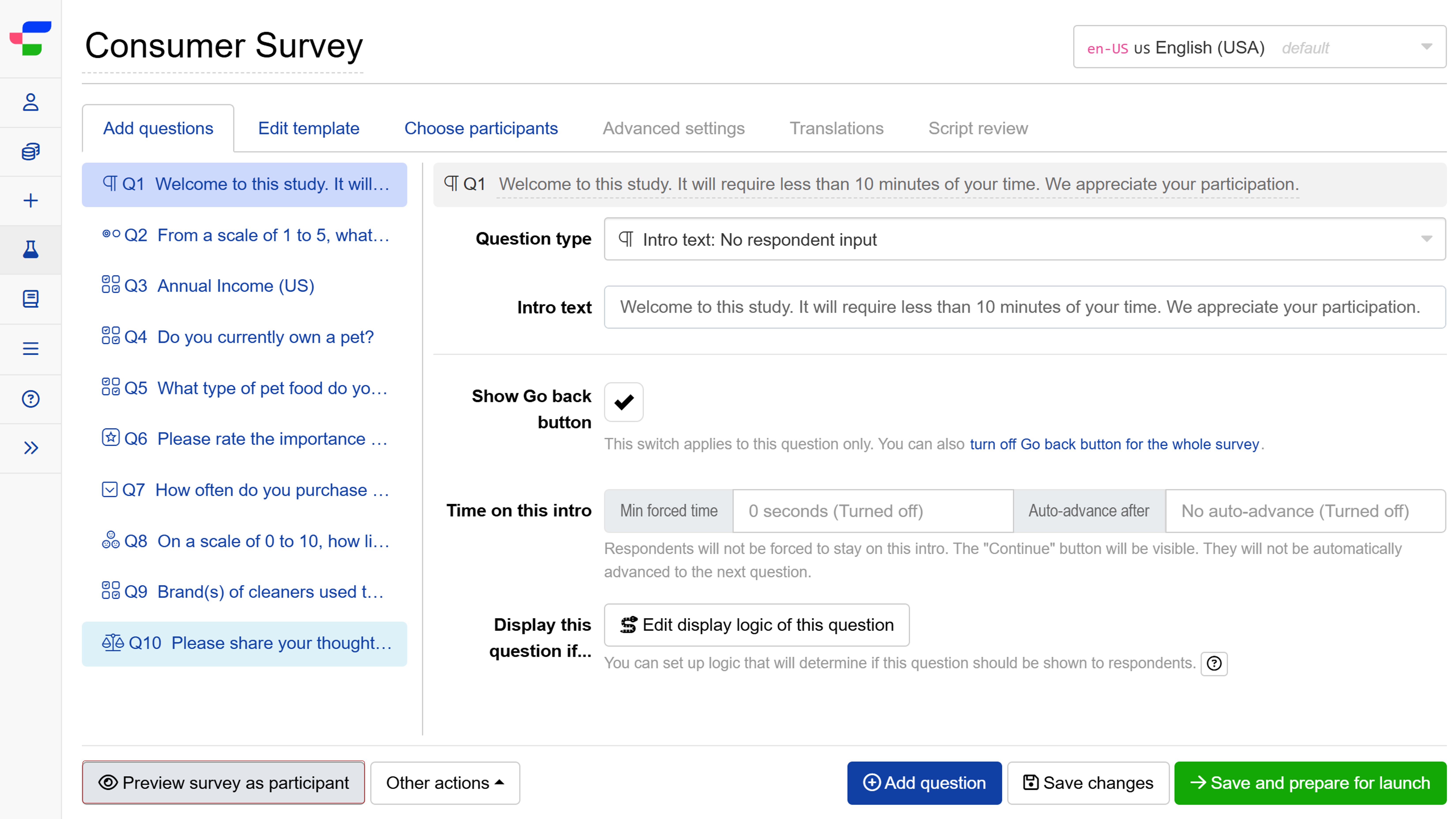 Previewing survey as a participant on Conjointly