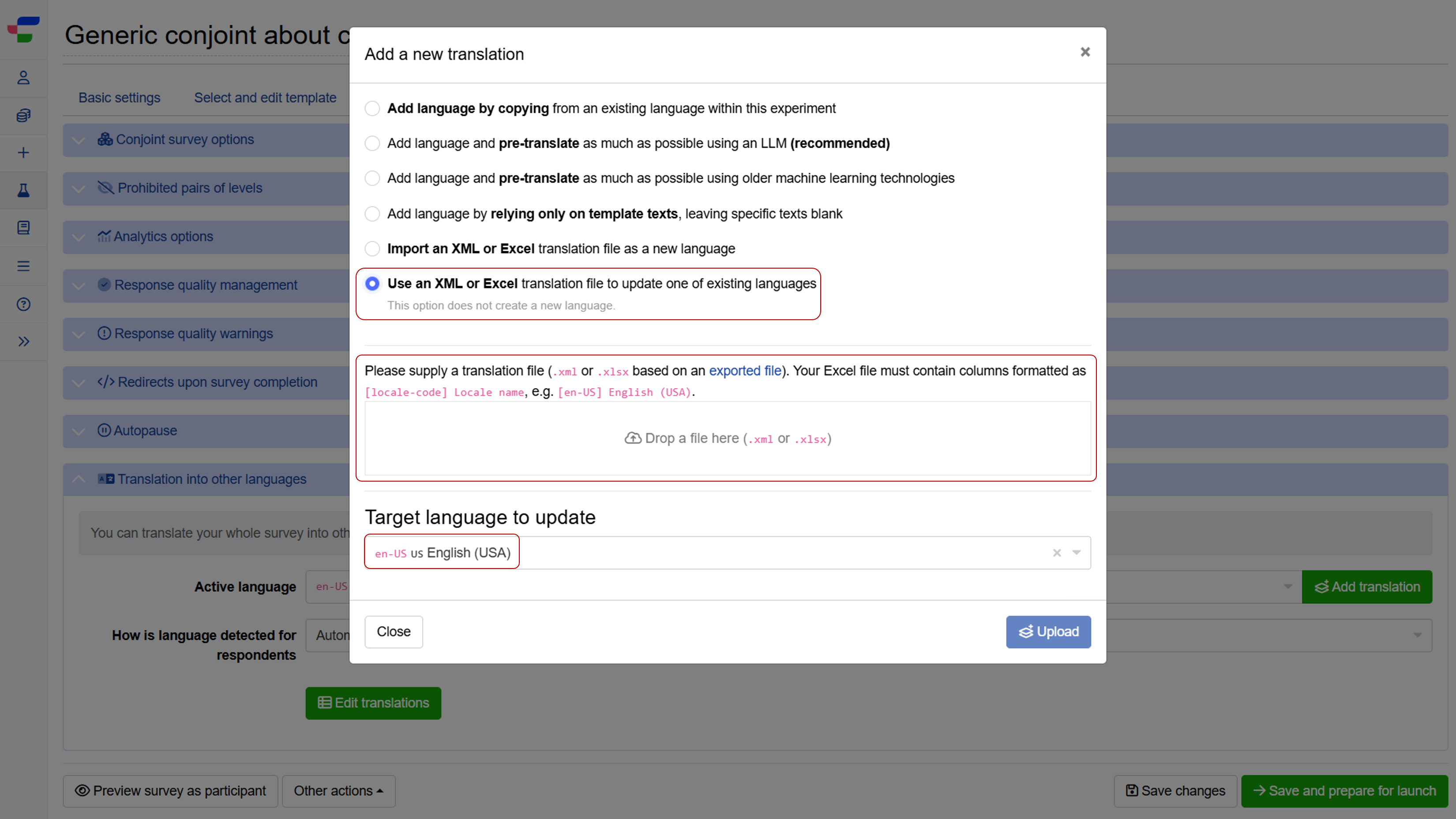 Import an XML translation file as a new language