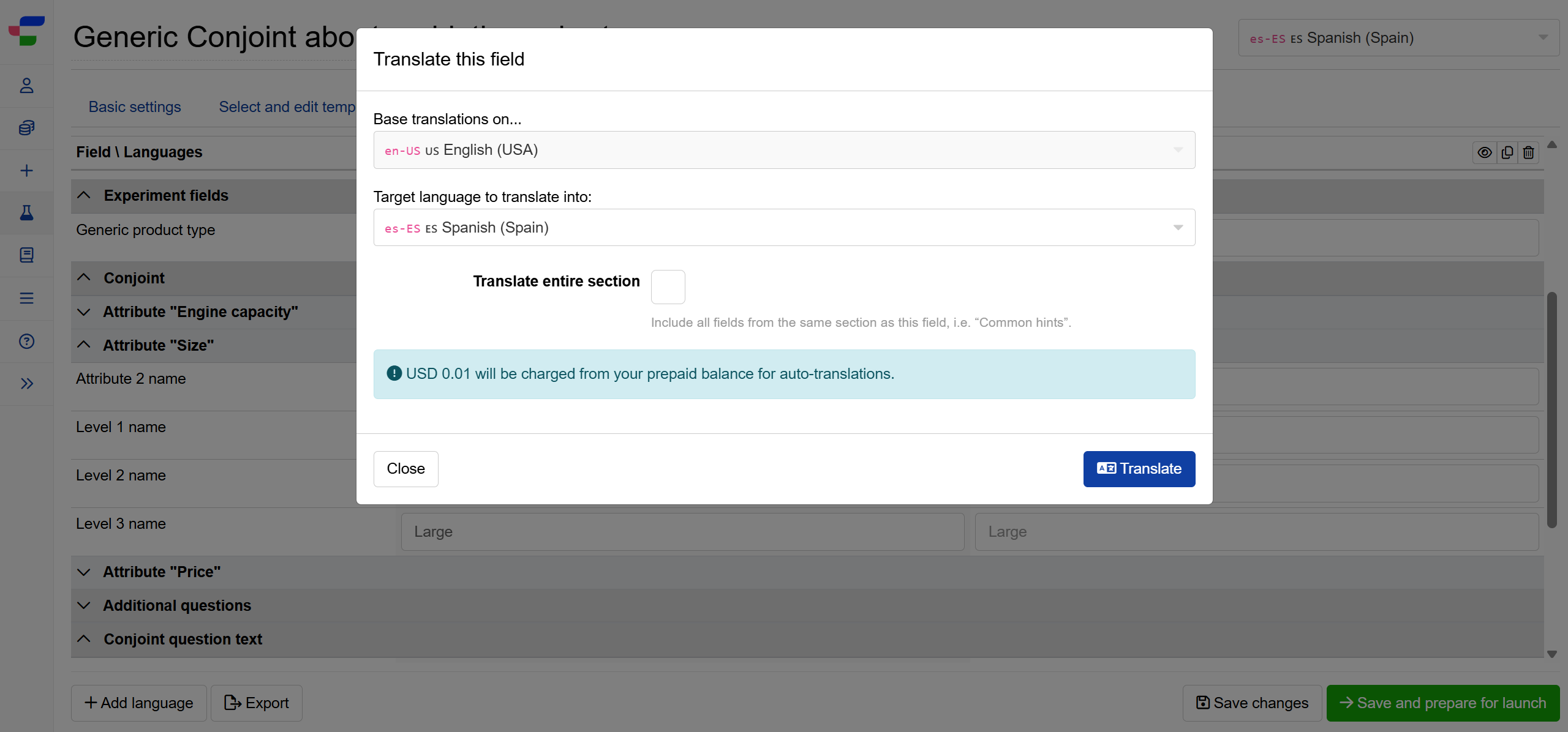 Translate individual fields using LLM