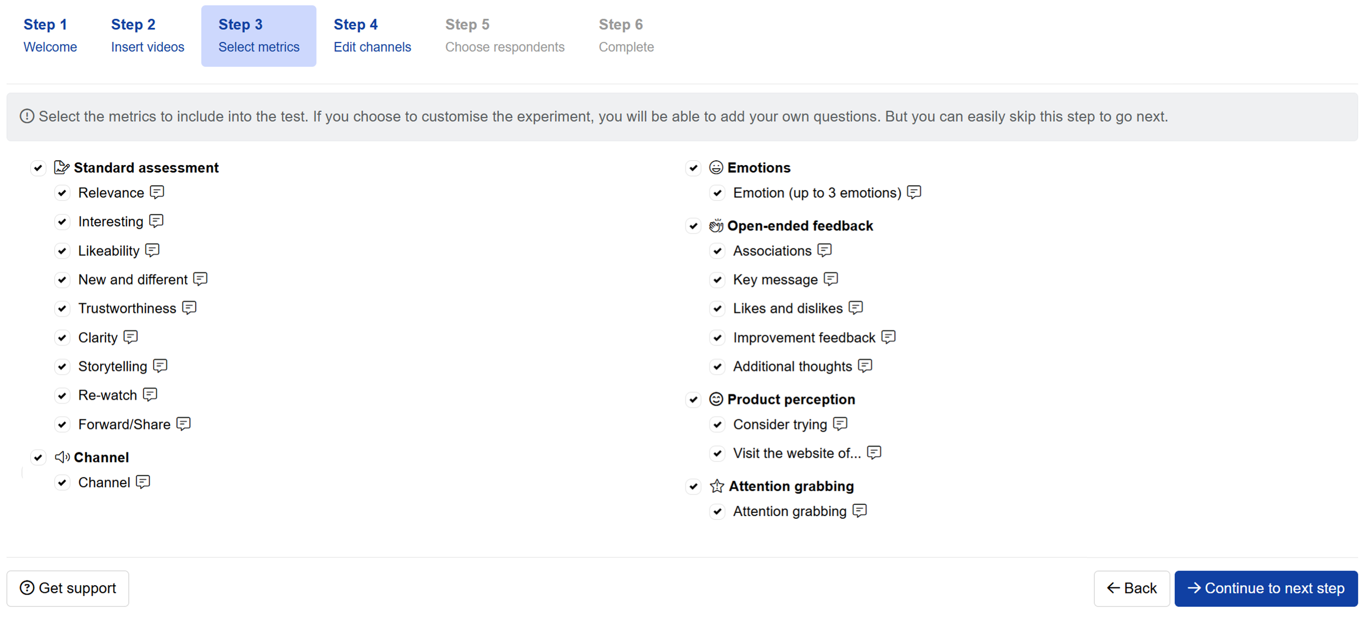 Select metrics