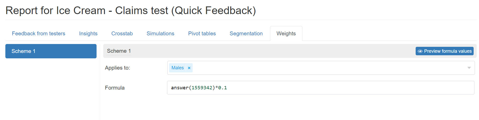 Set formula for continuous weights Set formula for continuous weights